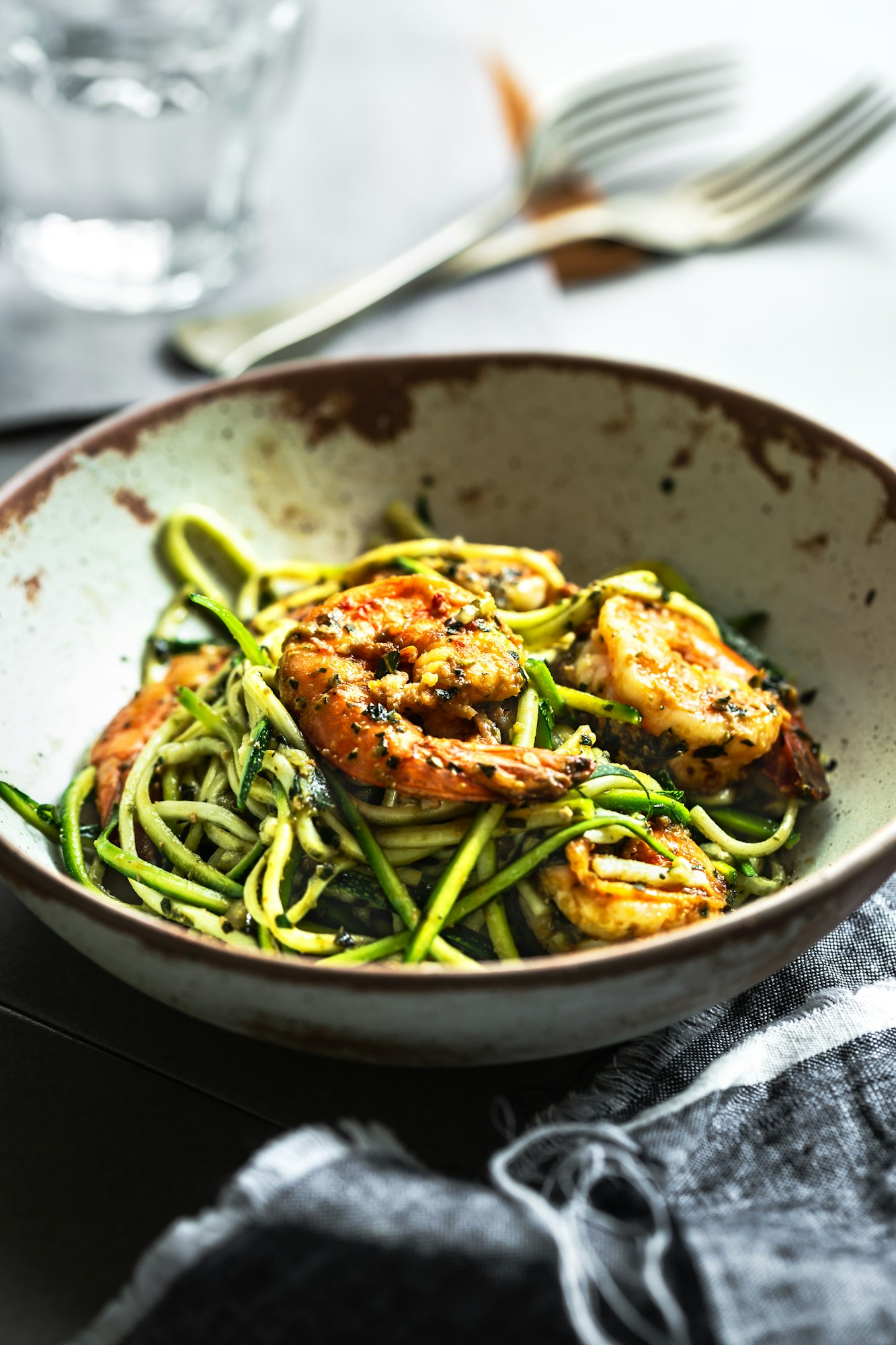 Zucchini Pasta with Prawn in Basil Pesto sauce